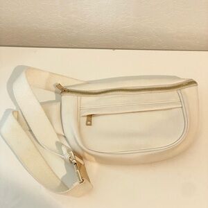 Forever 21 Cream Crossbody Waist Bag with Gold Hardware